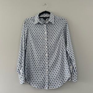 Ann Taylor Striped Knit Print Button Up Blouse 2 Career Professional Work